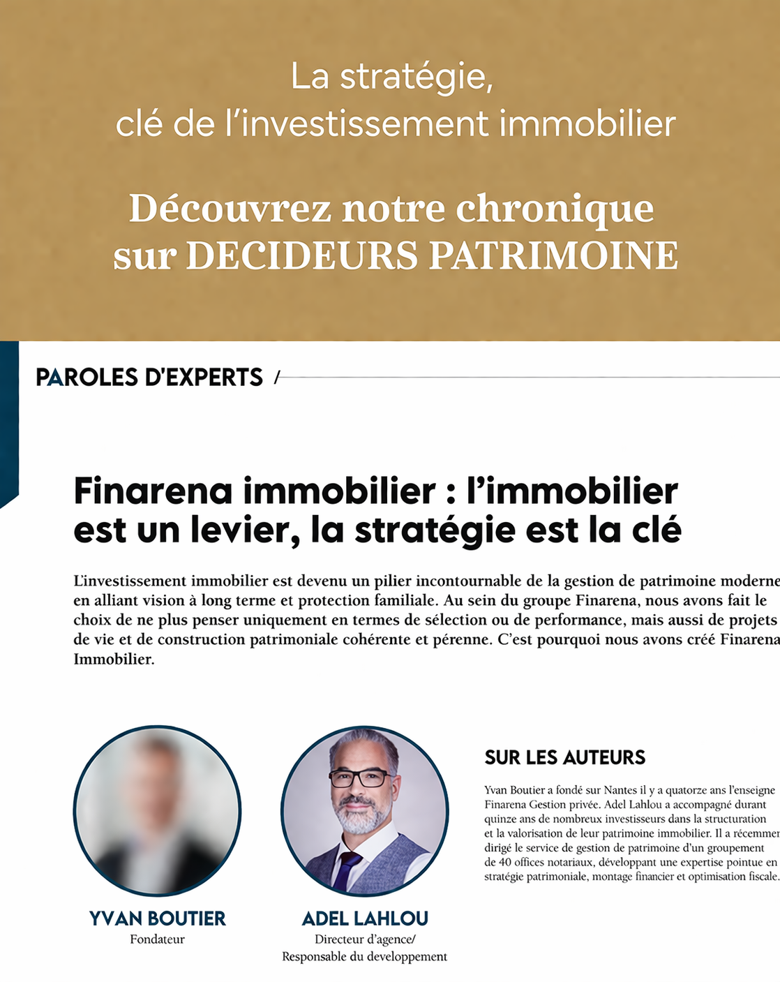 Article Les Décideurs Patrimoine mentionnant Adel Lahlou