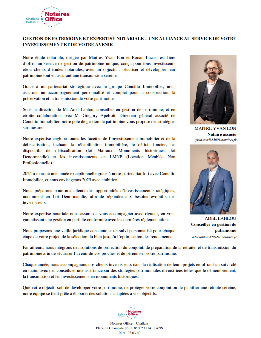 Article presse : gestion de patrimoine et expertise notariale